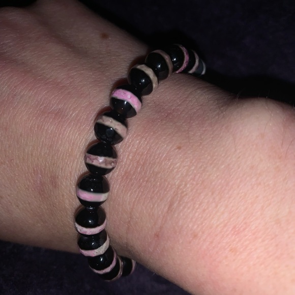 🧿2/$15🧿 ✋🏼Made 8mm Faceted Striped Agate Stone Bracelet w Tie Cover - Picture 9 of 13